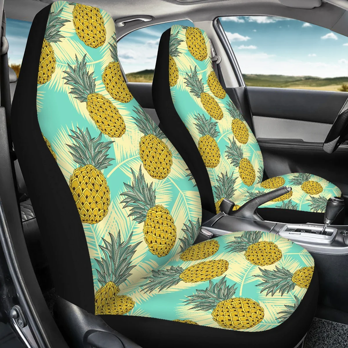 Cartoon Pineapple Tropical Print Slip-Resistant Car Accessories Universal 2pcs Car Front Seat Covers Comfortable Seat Covers New