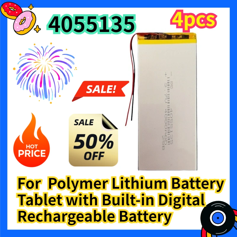 For 4055135 Polymer Lithium Battery Tablet with Built-in Digital Rechargeable Battery 4pcs