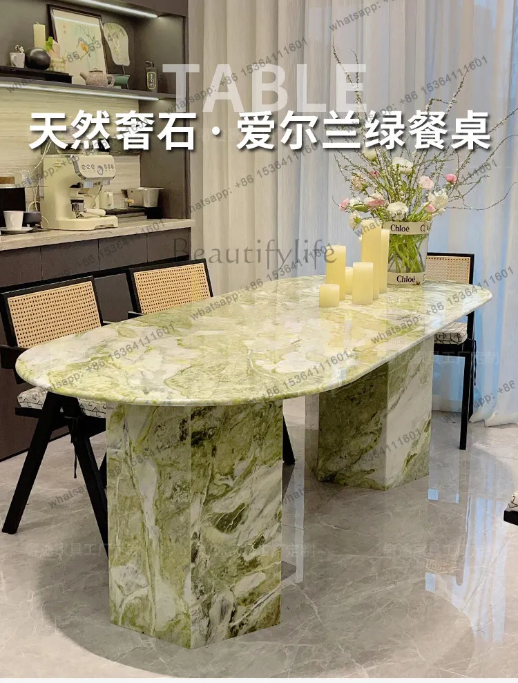 YJ green luxury stone dining table modern simple light luxury oval dining table