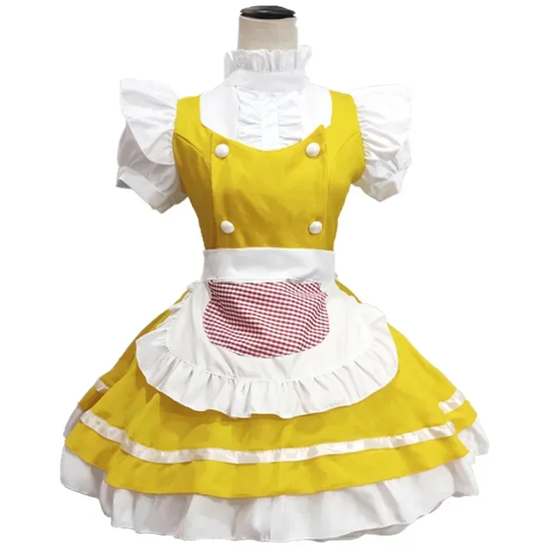 2025 Cos College Well-behaved Student Maid Costume Loli Small Dress Clothes Japanese Anime Yellow Fantasy Maid Costume