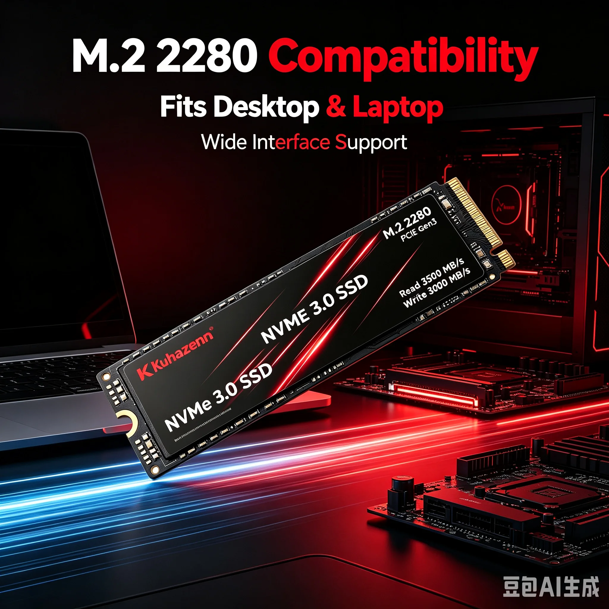Kuhazenn M.2 2280 NVMe SSD PCIe 3.0 Internal Solid State Drive Read 3500MB/s Write 3500MB/s For Laptop Desktop PC 512GB 1TB 2TB
