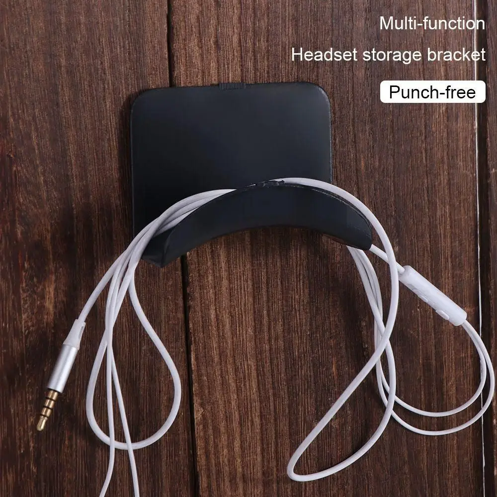 10pcs Storage Rack Punch-free Headphone Bracket Universal Adhesive Headphone Stand Plastic Wall Mounted Headset Holder Home