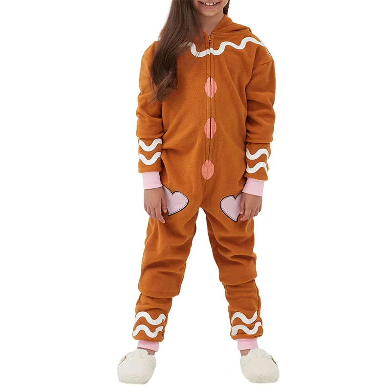 Kids Gingerbread Man Costume Long Sleeve Jumpsuits Role-Play Costume Stage Show Cosplay Party Outfits