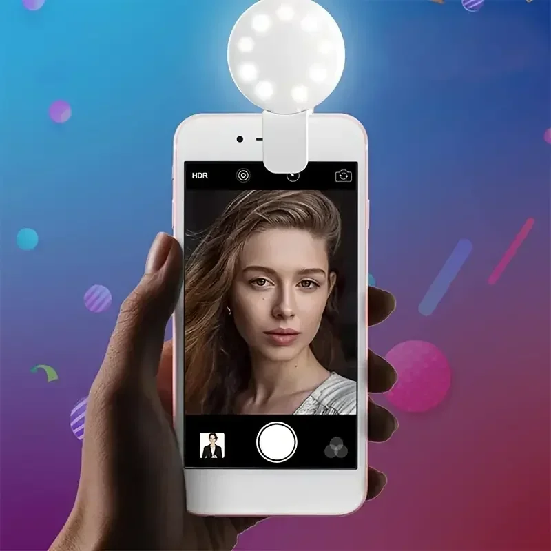 Mini anillo de luz portátil para selfie, luz de relleno led con clip, lente recargable por USB, funciona con batería en vivo para fotografía de teléfono