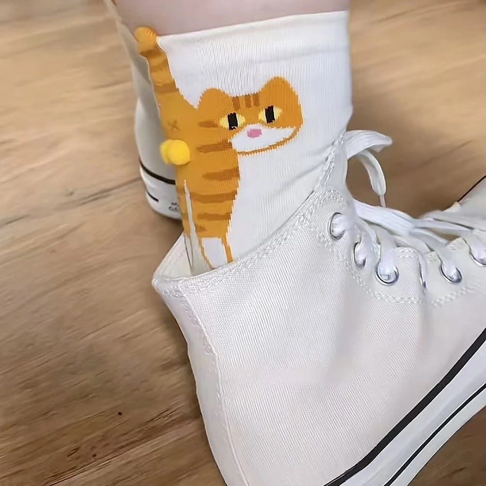 

4/6Pair Women Girls Kawaii Lolita Knitting Socks Cat Balls Middle Tube Cartoon Cute Cat Cotton Socks Sleep Socks Home Floor Sock