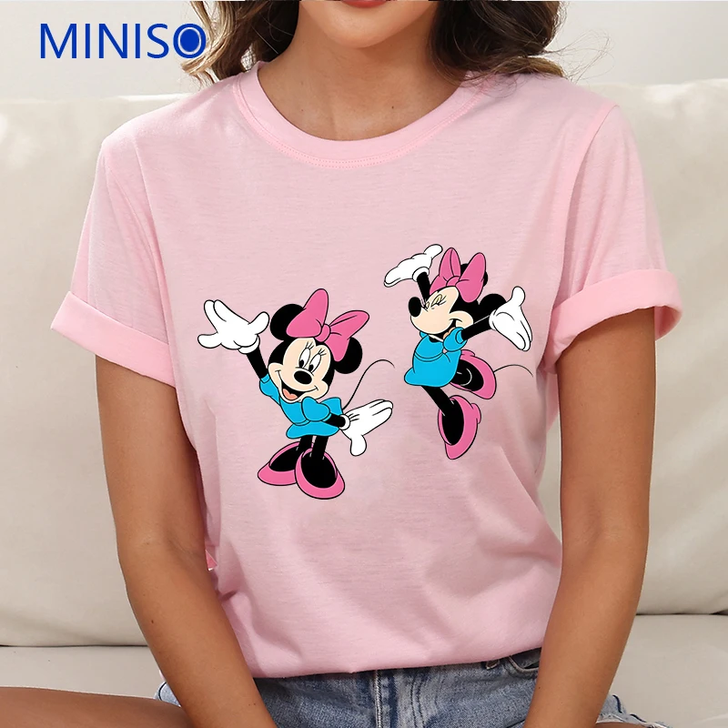 

Ladies Disney Tops & Tees Mickey Minnie Printed Loose Clothing Custom T Shirt Brands Women's Summer Dress Cartoon Clothes Trends
