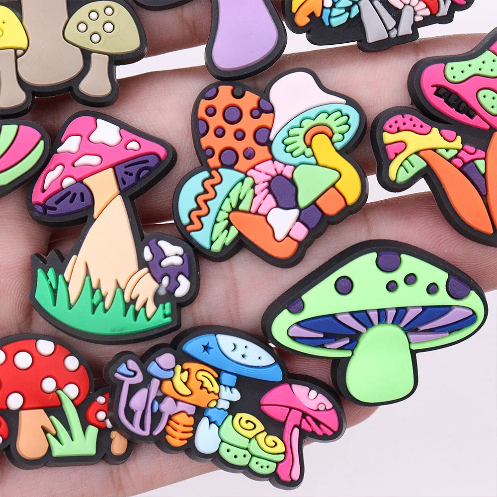 15Pcs/set Colorful Mushroom PVC Children Shoes Charms Ornament Adorable Slippers Buckle DIY Popular Party Present