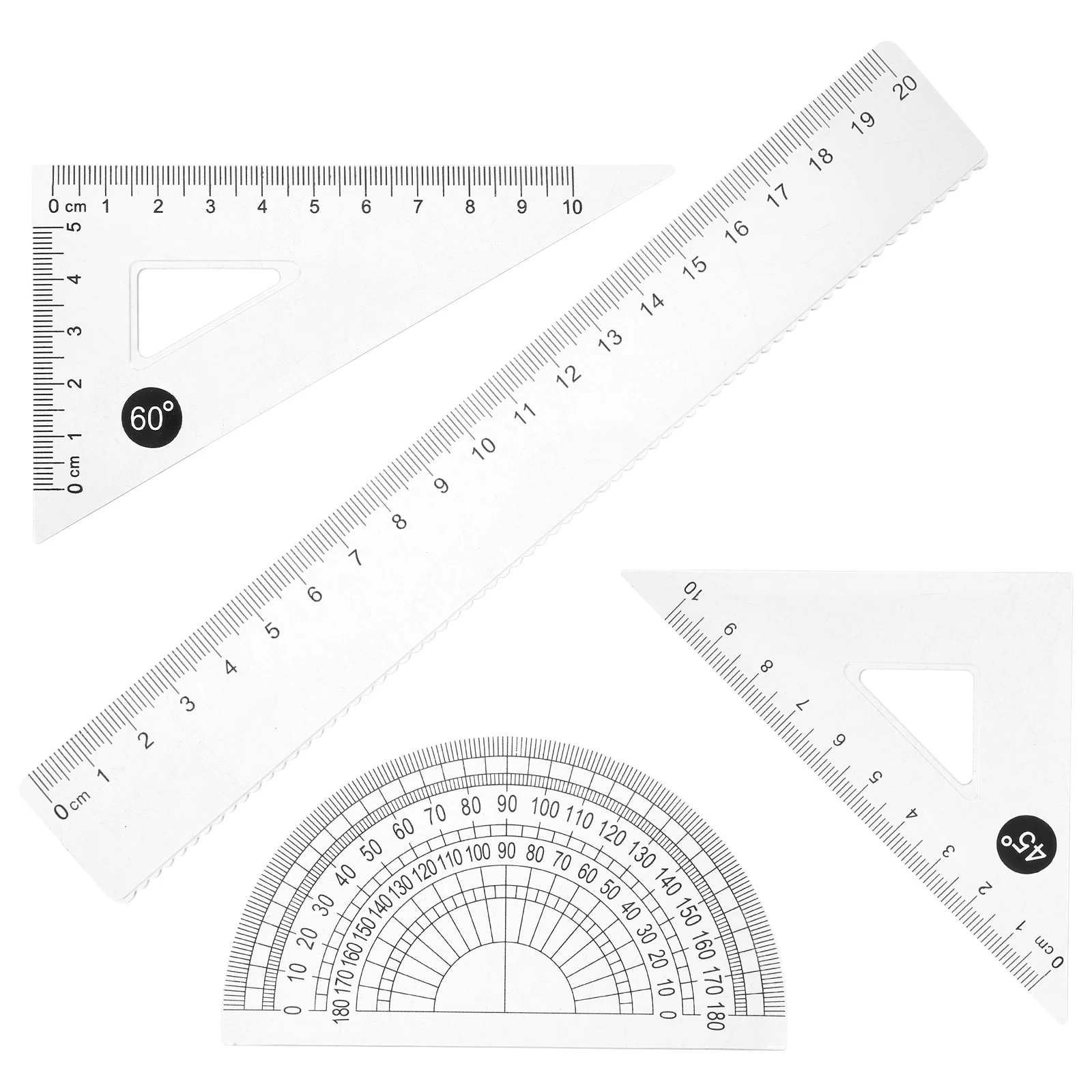 

4 Pieces Geometry Tools Set 20cm Clear Grid Ruler Professional Drafting Wave Transparent Drawing Measuring Students Designers
