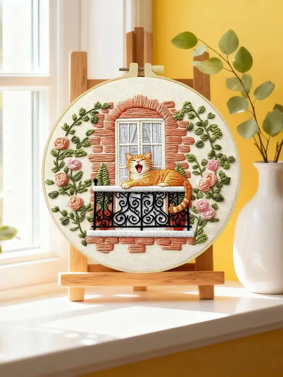 1 Stück 20X20CM/15X15CM 7,87/6,3 Zoll Fensterbank-Stickerei-Starter-Kit DIY-Kit DIY-Stickerei-Set Handarbeiten Heimdekoration – Detail 6