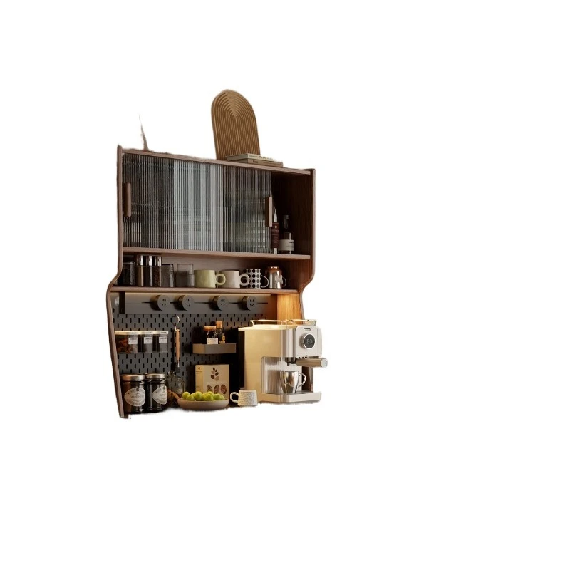 Solid wood slate dining side cabinet Small apartment restaurant, locker Walnut color tea storage Narrow side cabinet