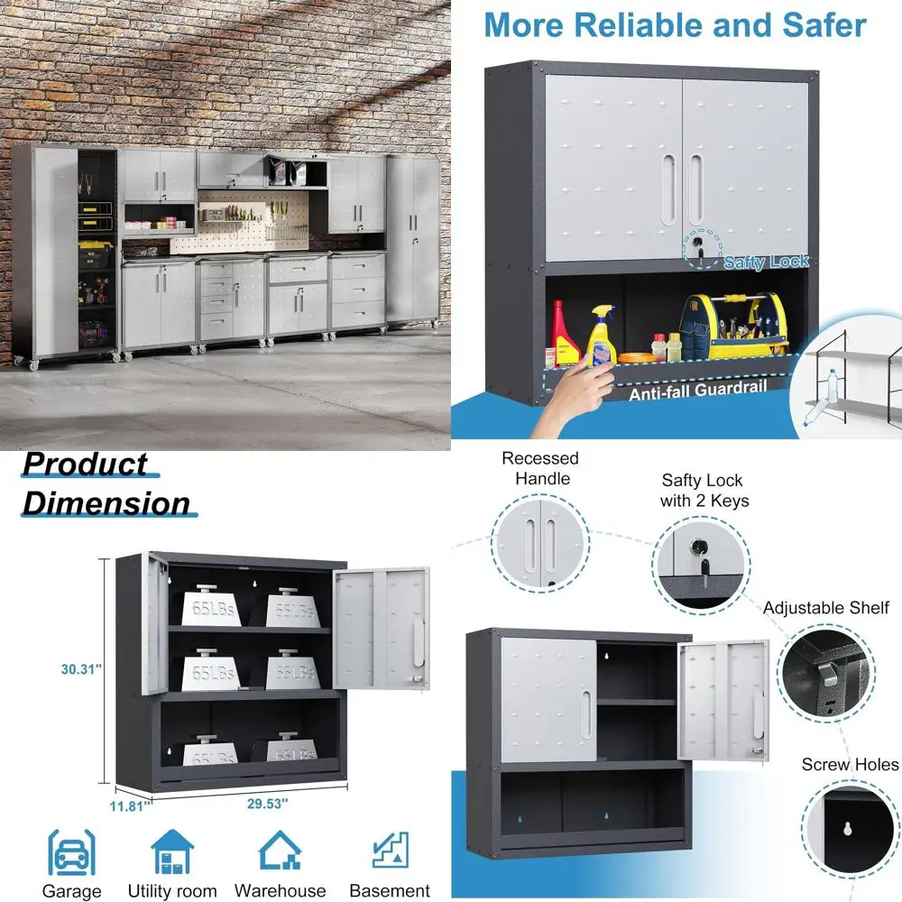 

Прочные металлические настенные шкафы для гаража с дверцами и запирающимися ящиками для хранения на кухне или в складе
