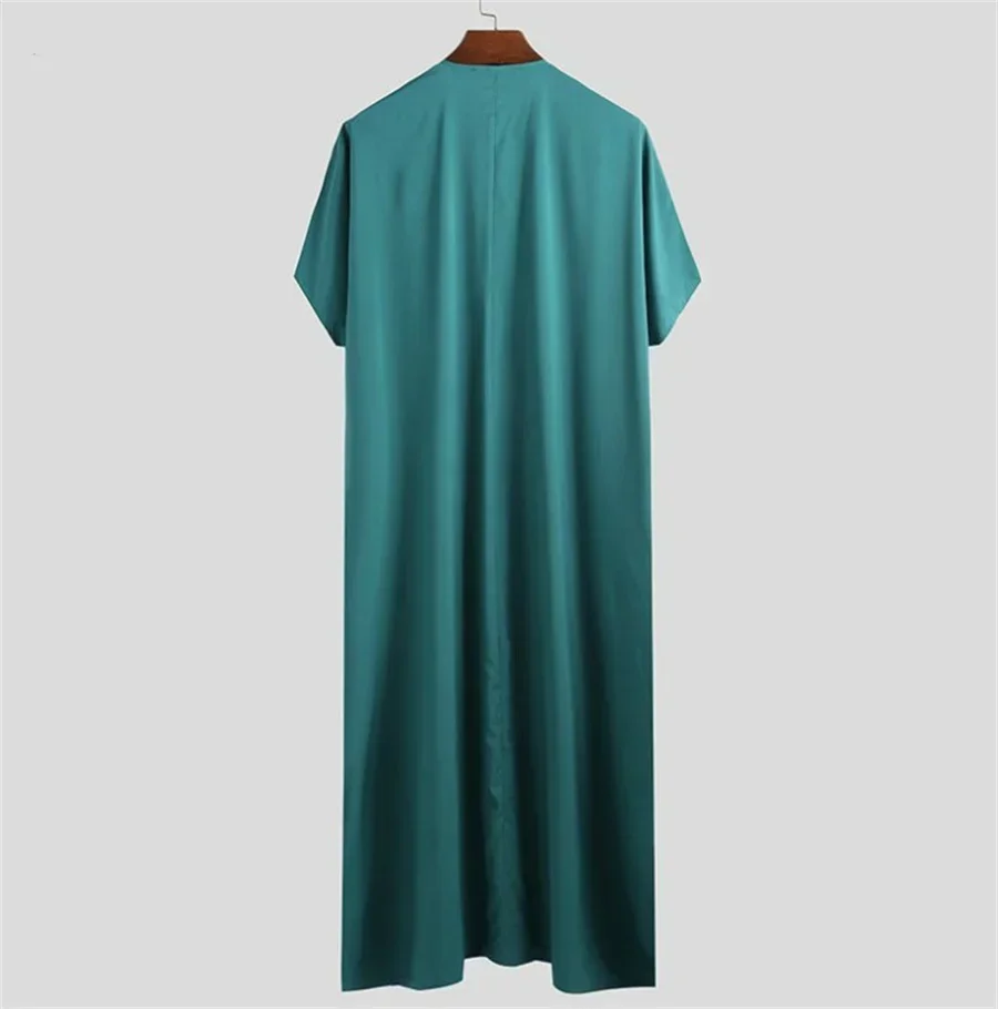 Islamic Arabic Kaftan for Men Vintage Solid Short Sleeve Loose Retro Robe Abaya Dubai Middle East Muslim Dress Men\'s Clothing