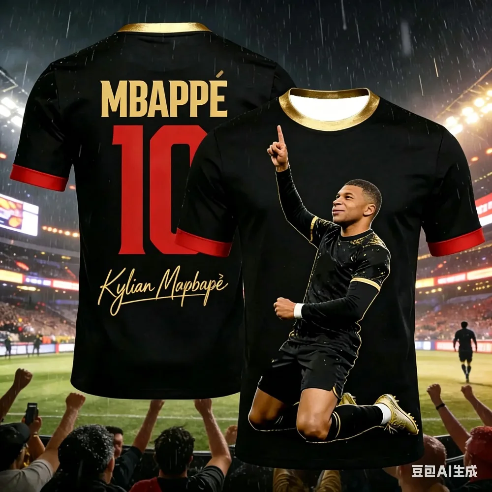 Mbappé Summer 3D Football Jersey Men's T-shirt Breathable, Loose-Fitting, Comfortable - Suitable for Daily Outdoor Training