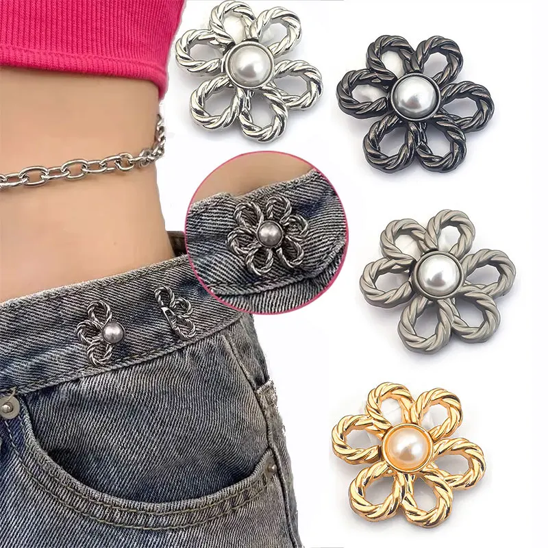 

Jeans Waist Adjustment Buttons Waist Tightener Metal Flower Button for DIY Pants Skirts craft accessories No Sewing Required