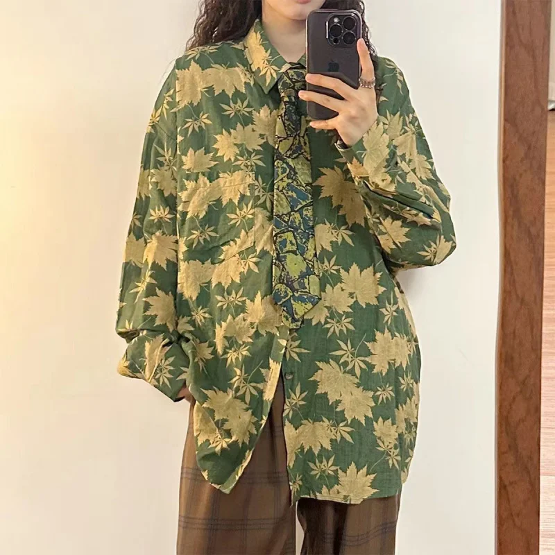 Spring And Autumn Vintage Blouses for Women Fashion 2025 Printed Long Sleeve Shirt Loose Tops Shirts Female Blouse