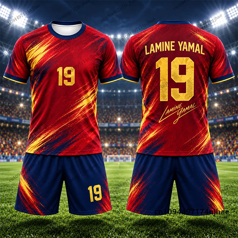 2026 Kinder-Trainingsanzug Fußballtrikot Yamal # 19 Bedruckte T-Shirt- und Shorts-Sets, Spanien-Fananzug, Sport-Outfit für Kinder/Erwachsene, 2-teiliges Outfit – Detail 6