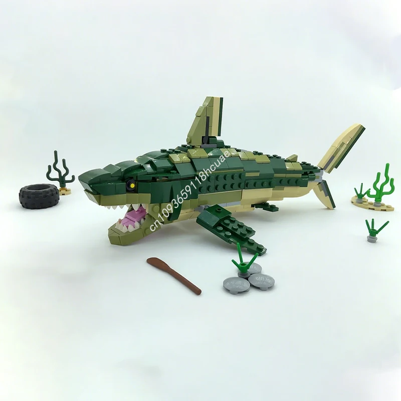 Bloques de construcción MOC de tiburón grande o Megalodon, regalo de Navidad, las mejores Ideas de cumpleaños para niños, educativo, 414 Uds.
