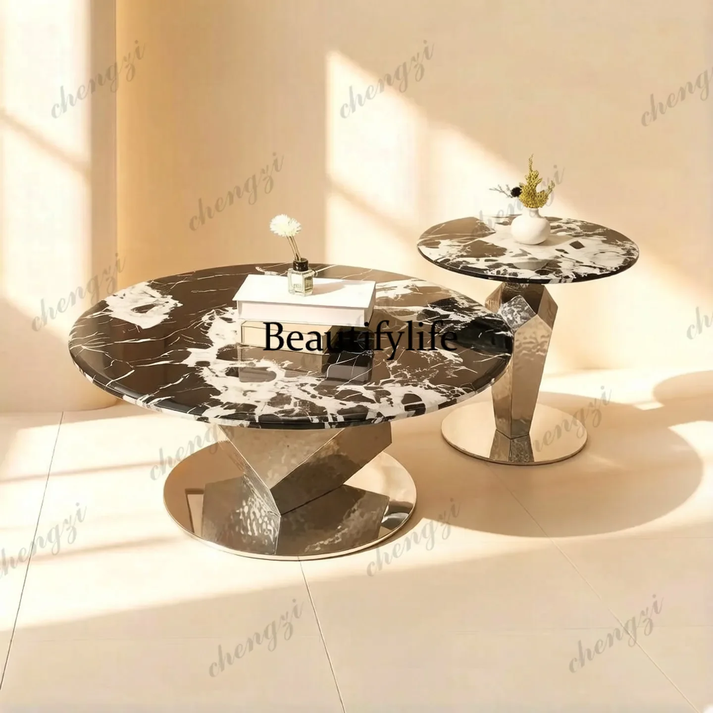 p182 Italian minimalist round coffee table combination modern living room household small apartment design sense creativity