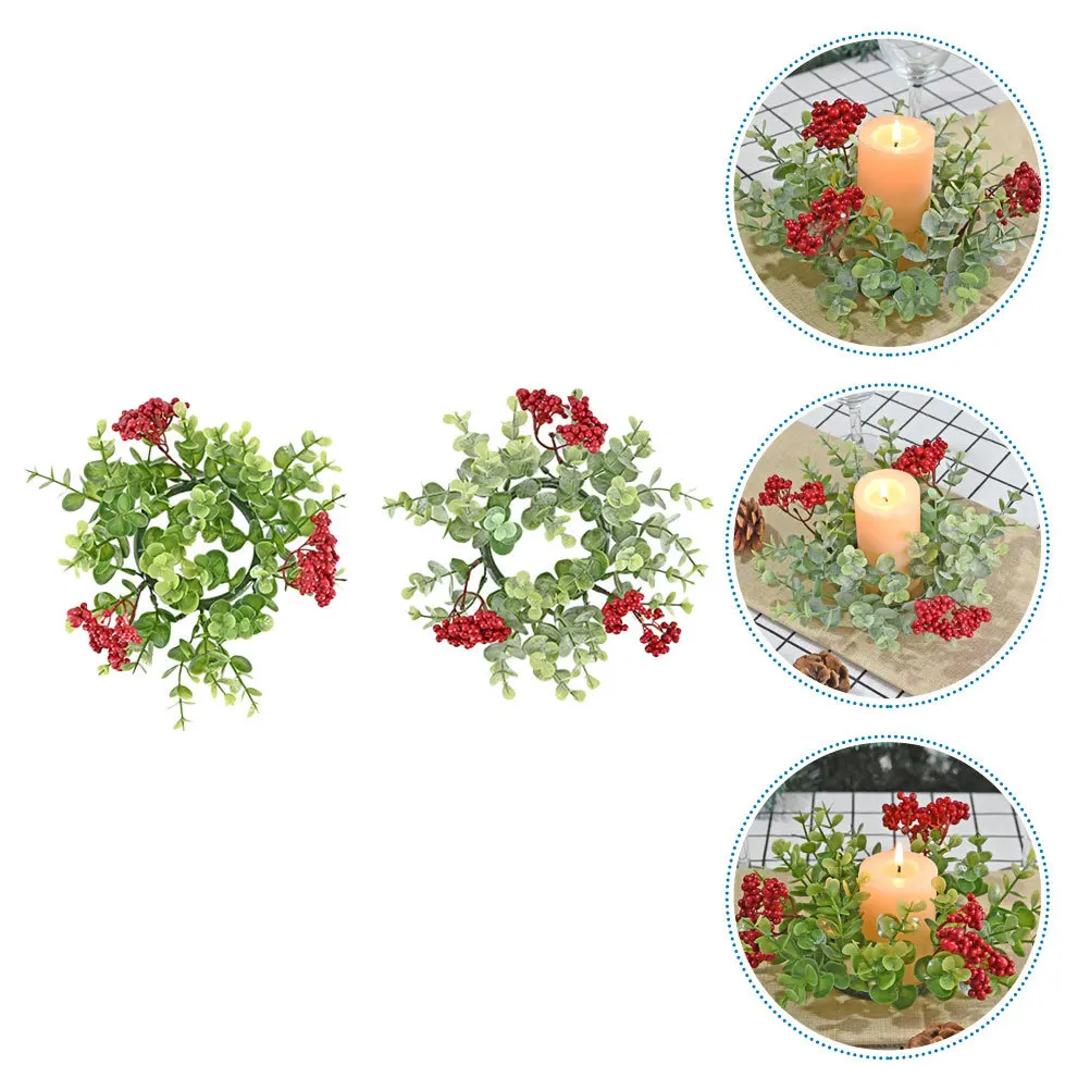 

2pcs Christmas Ring Wreaths Artificial Eucalyptus Red Berry Decorative Rings For Home Party Holiday Xmas Wreath