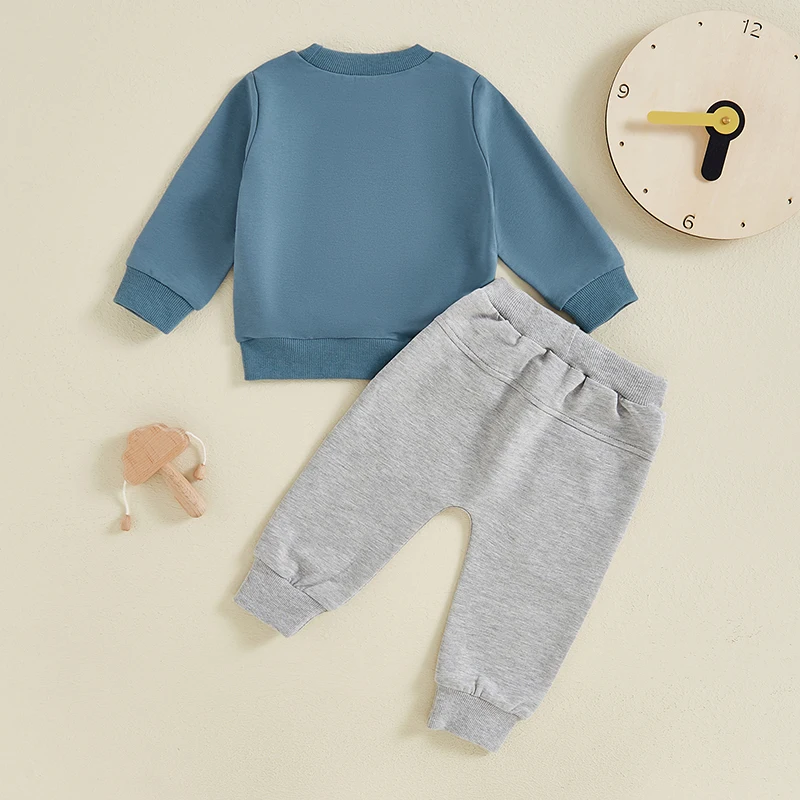 0-3Years Baby Boy Fall Clothes Letter Print Long Sleeve Sweatshirt and Elastic Waist Pants 2 Piece Track Suit Outfits