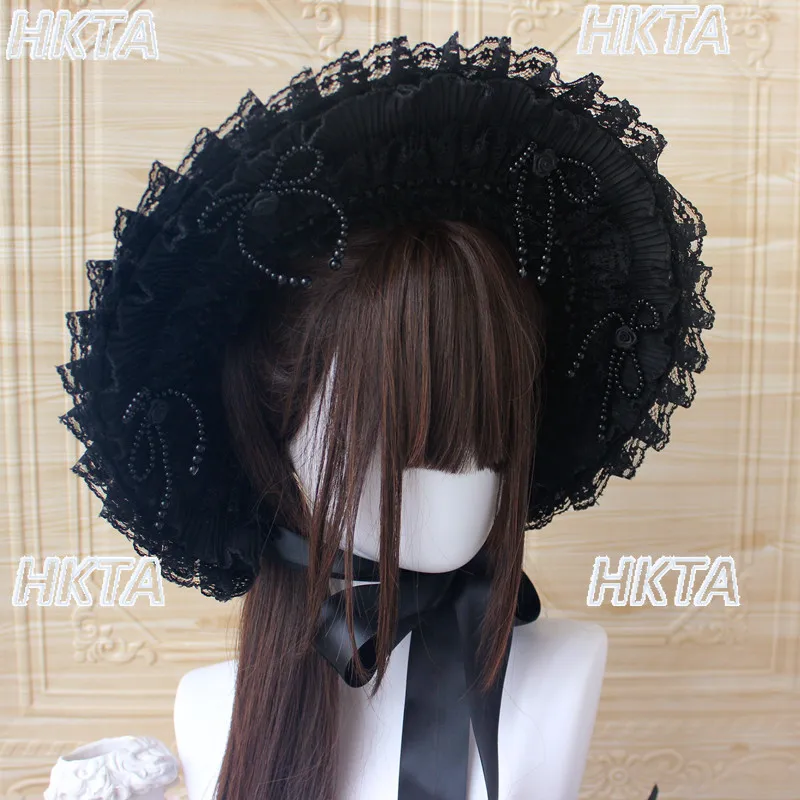 Y2k cos estilo gótico gorro chapéu feito à mão lindo lolita anime laço arco chapéus planos exposição cosplay mostrar fita de renda bnt chapéu
