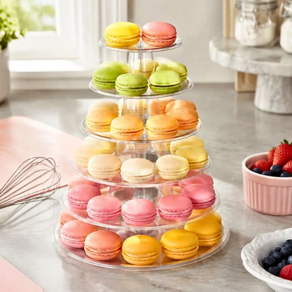 1pc Transparent 6 Tier Round Macaron Display Rack for Bridal Shower, Tea Party Table Decor YMY