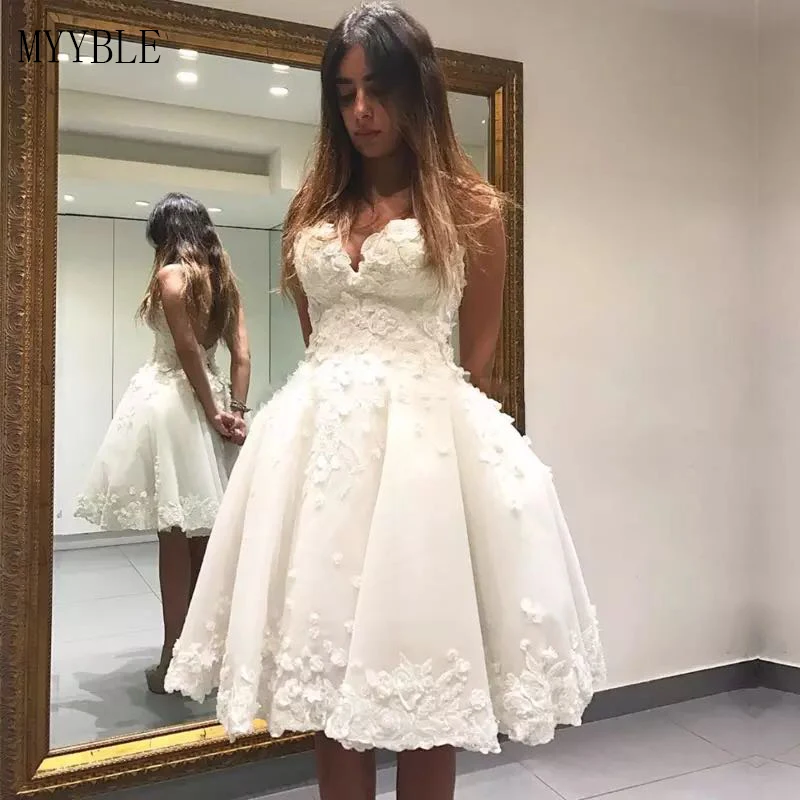 

Mini Short Wedding Dresses Appliques Lace Beach Bridal Gowns Sleeveless Open Back Princess Party Plus Size Custom Made