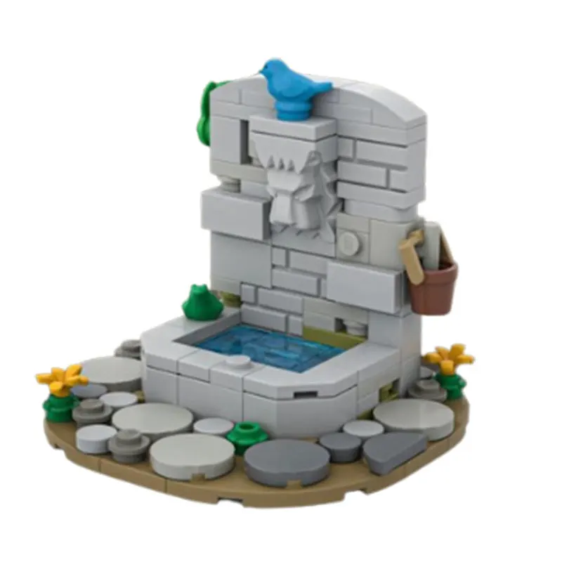 Spot new MOC small particle assembled building blocks, medieval square castle fountain series models, children\'s gift ornaments,