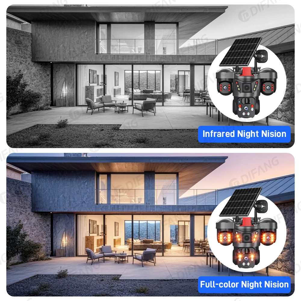 DIFANG V380 Pro Outdoor PTZ 8K WIFI Solar Camera Home Security Triple Lens Camera Zonnepaneel CCTV Video surveillance
