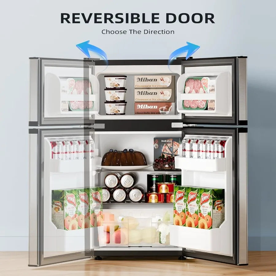 3.2 Cu.Ft Mini Refrigerator with Freezer Double Door Compact Fridge for Bedroom Office Dorm Kitchen - Adjustable Thermostat Sil