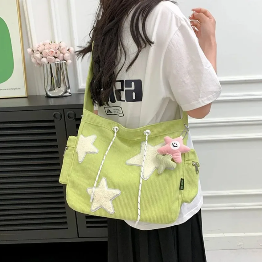 

Women Star Pattern Corduroy Crossbody Bag Casual Tote Lady Simple Large Capacity Shoulder Bag Girl Travel School Bookbag Handbag