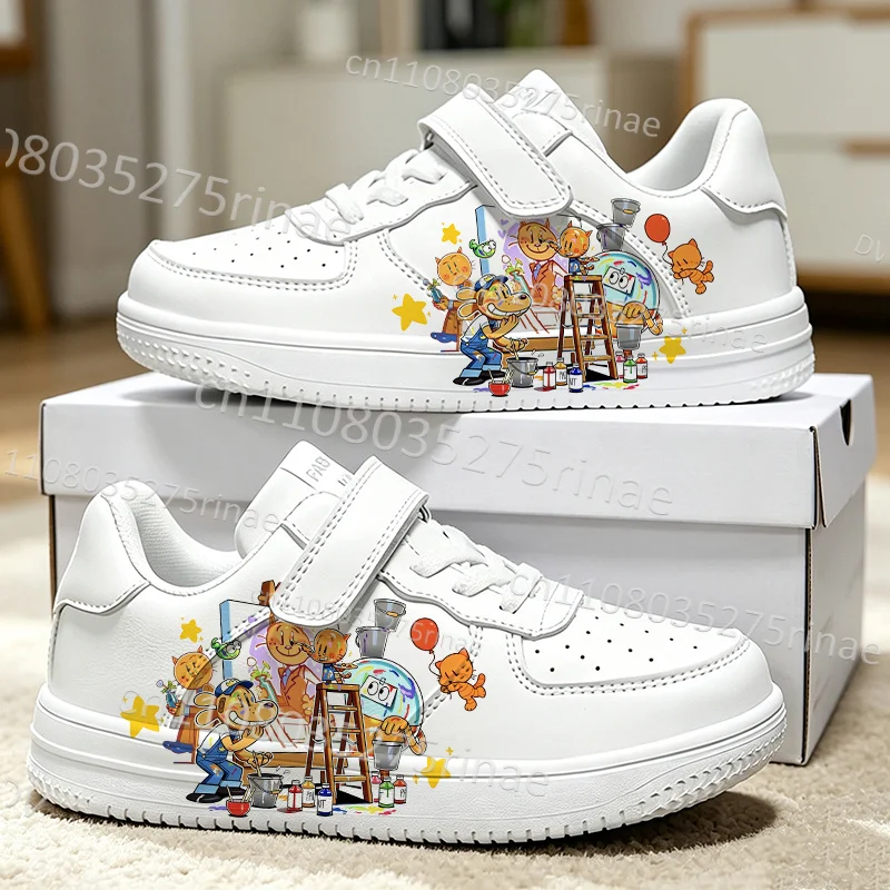 New Model Exclusive Cute Cartoon Animal Print Kids White Sneakers Boys Girls Fashion Walking Footwear Flat Casual Shoes