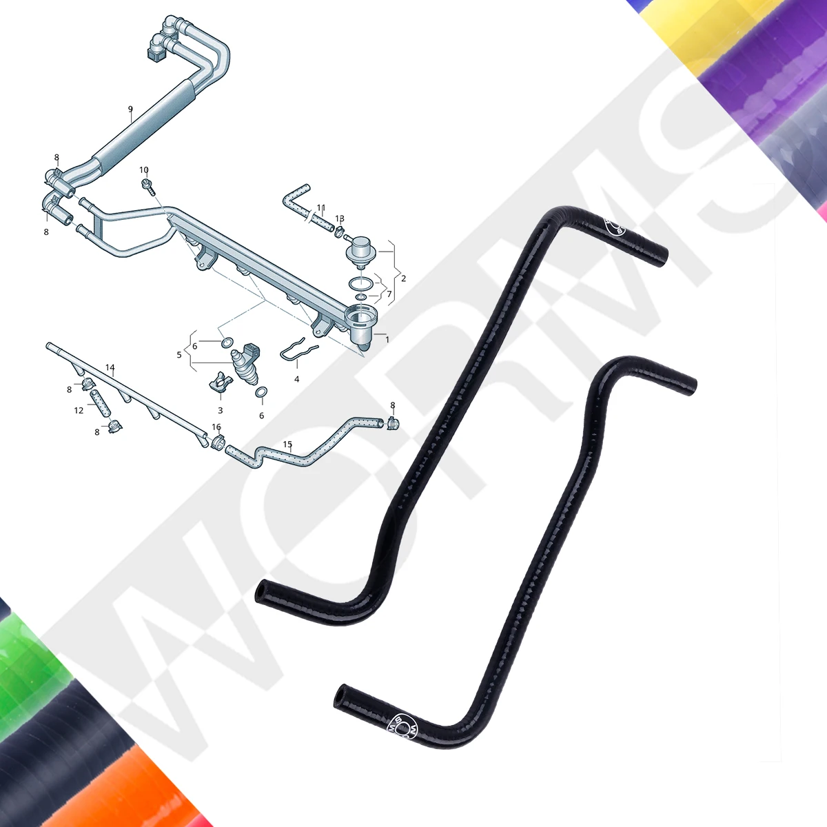 Silicone Fuel Line Hose Tube Kit For Audi A3 8L1 VW Golf IV Bora Seat Leon I Toledo II Skoda Octavia 1J0133699A