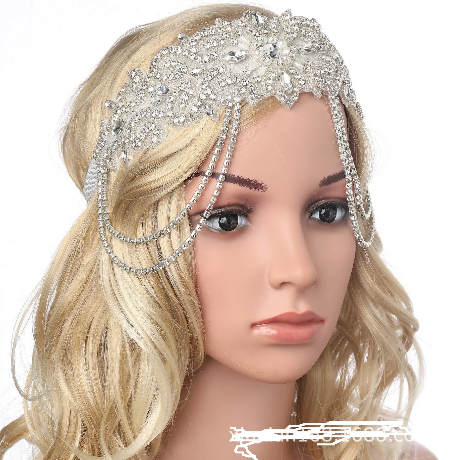 التخليص 1920s غاتسبي العظيم الزعنفة عقال اكسسوارات حفل زفاف مع الماس المجمدة العروس الرجعية غطاء الرأس خوذة #2