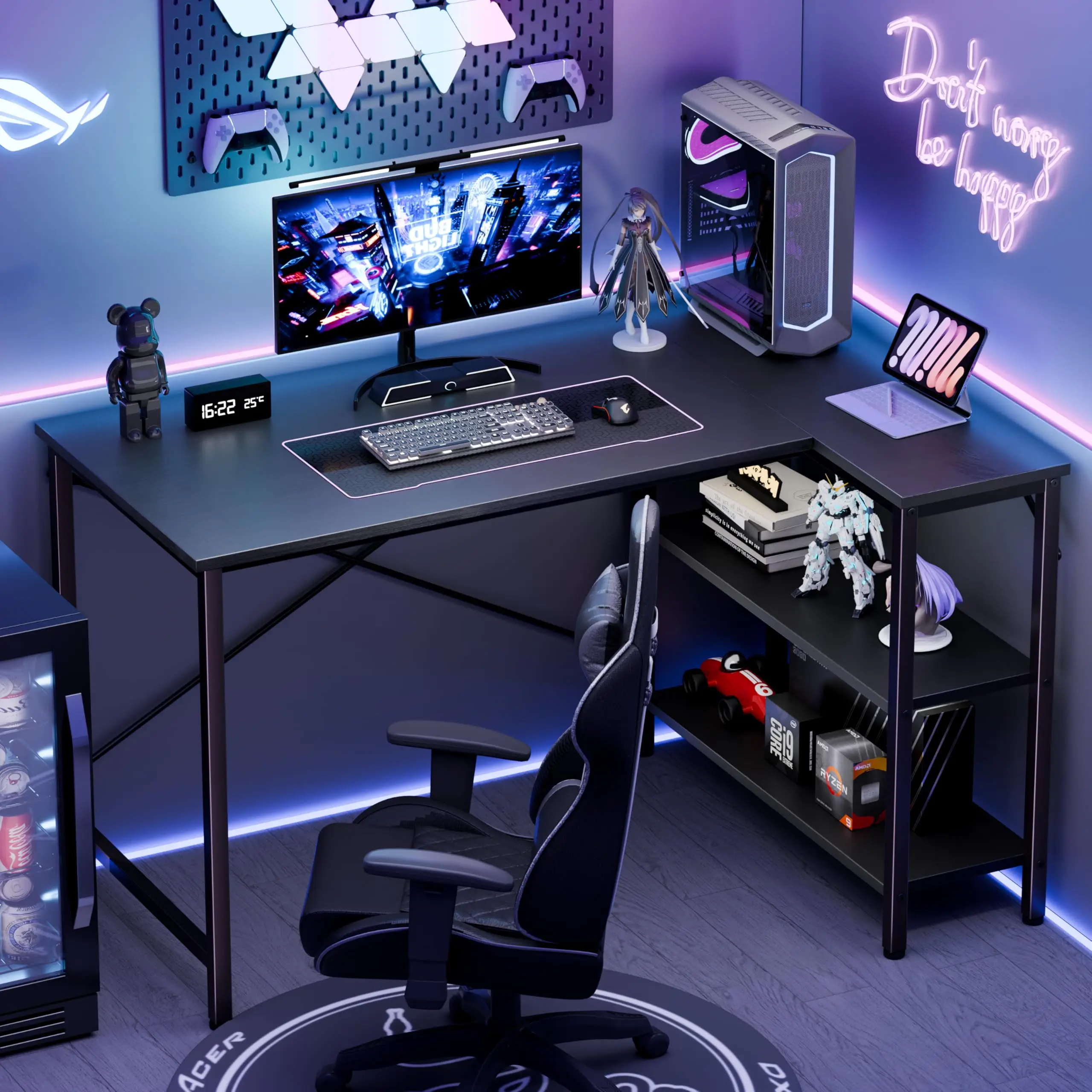 JHK L Shaped Desk 47 Inch Computer Desk Gaming Furniture Corner Desks Home Office PC Table with Reversible Storage Shelves