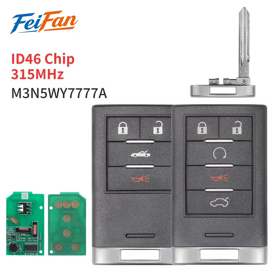 

FeiFan For Cadillac CTS STS SLS 2008-2014 Car Owner Locksmith 4/5BTN 315MHz ID46 Chip FCC:M3N5WY7777A Smart Remote Car Key Fob