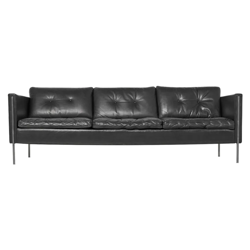 

Medieval black leather sofa, large flat sofa living room