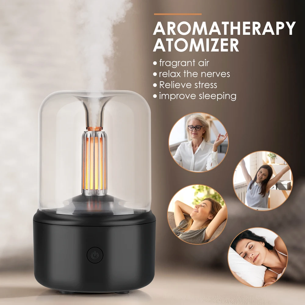 Flame Aroma Diffuser Ultrasonic Humidifier Air Cool Mist Maker For Home Office Small Essential Oil Diffuser With LED Lamp Gift