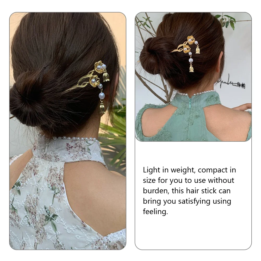 

2 Pcs Pearl Flower Hairpin Baby Shaped Stick Girls Accessories Chinese for Women Chopsticks Ancient Style