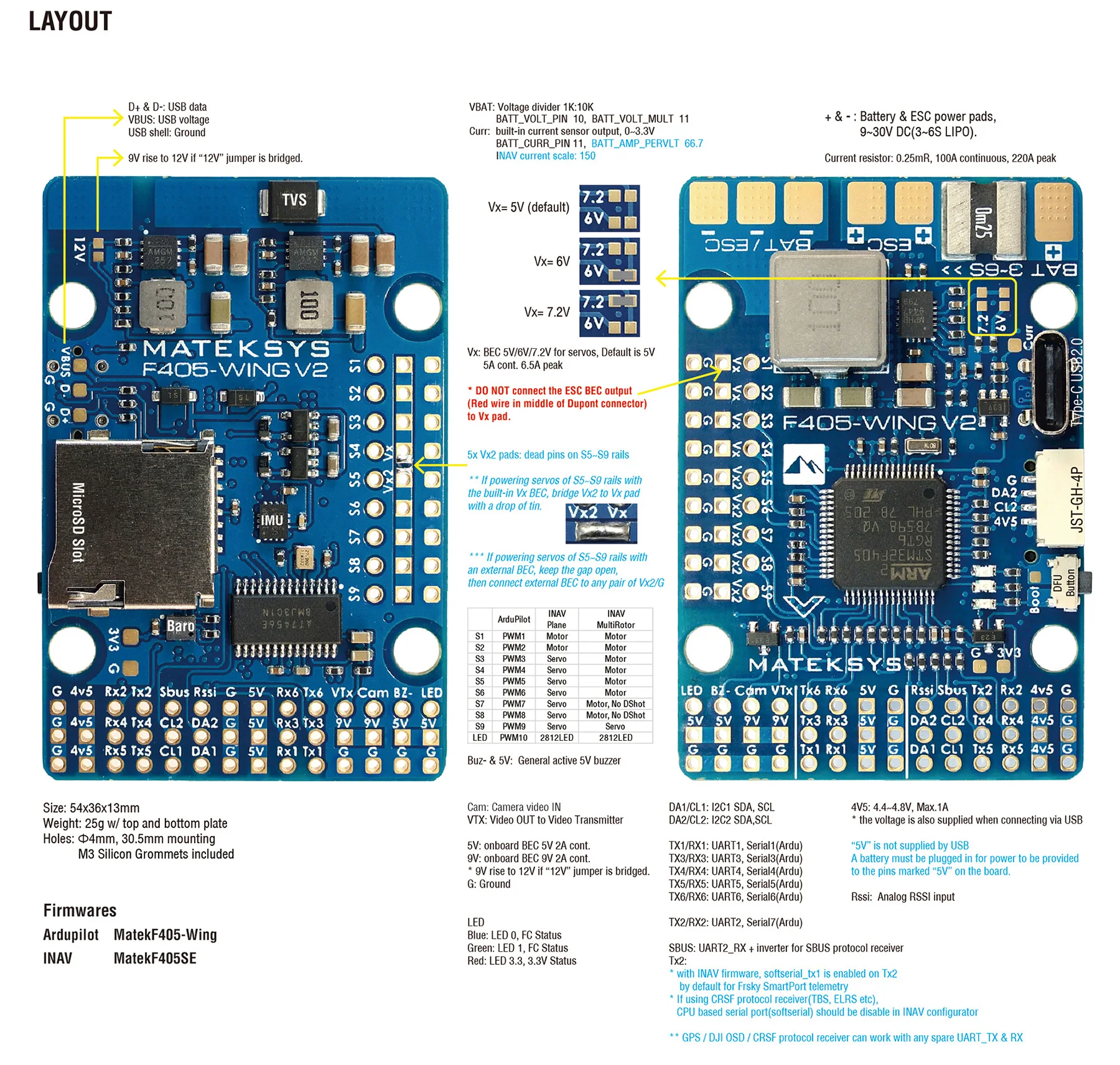 Matek MATEKSYS F405 WING V2 STM32F405RGT6 Flight Controller Built-in ICM42688P OSD SD Slot For ArduPilot / INAV Rc Toy Airplane