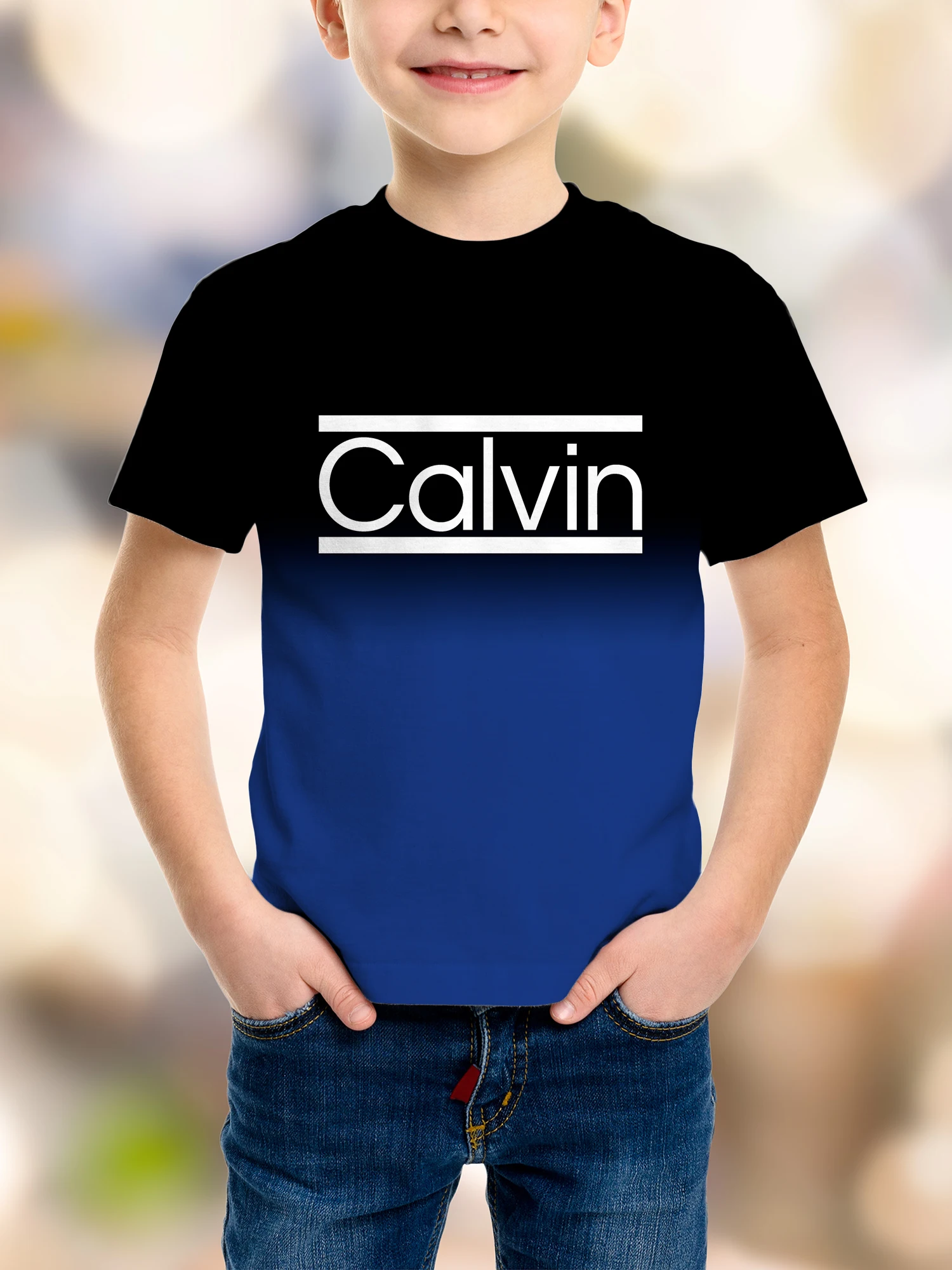 الصيف كالفين الصبي تي شيرت عارضة أزياء عارضة قصيرة الأكمام تي شيرت الصيف مريحة الأولاد تي شيرت