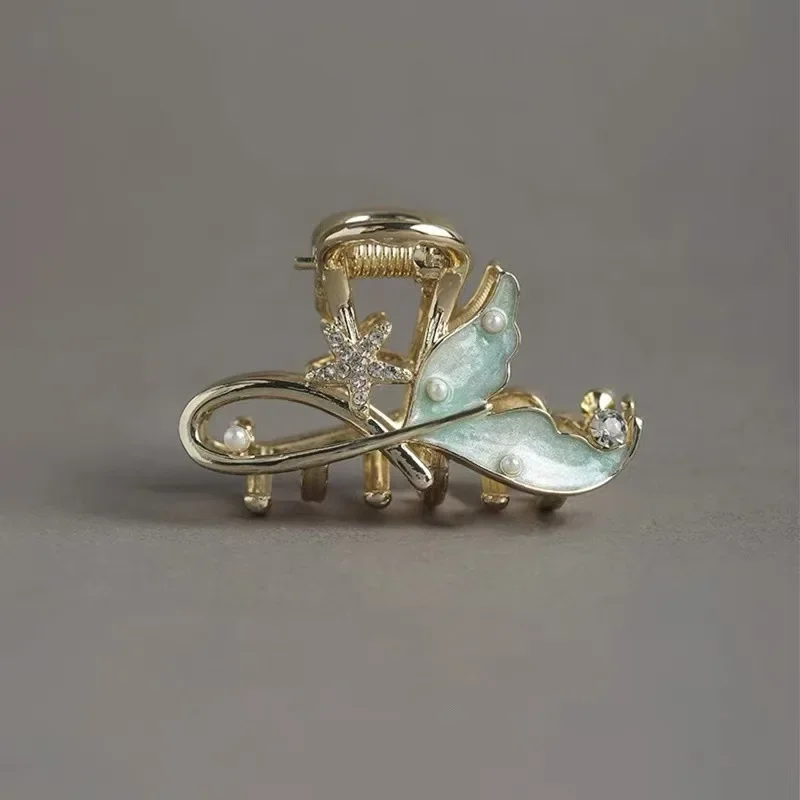 프렌치 스타일 진주 물고기 꼬리 헤어 클로 고급 여성용 뒷머리 반묶음 헤어 그립 정교한 헤어 클립 헤어 액세서리