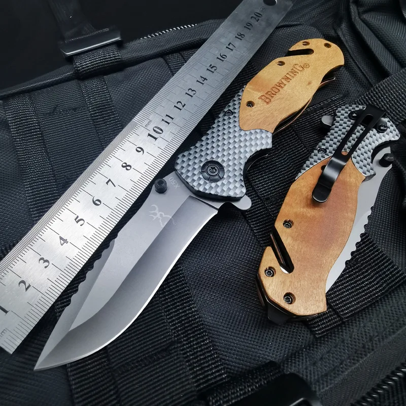 Folding Knife for Man High Hardness Portable Survival Self Defense Outdoor Camp Pocket Military Tactical Knives Wooden Handle