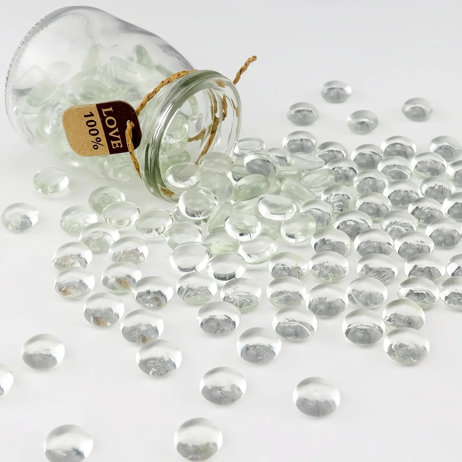 1.76/3.52/7.05oz White & clear smooth flat glass marbles, for vases, aquariums, flower arrangements, fillers & crafts.