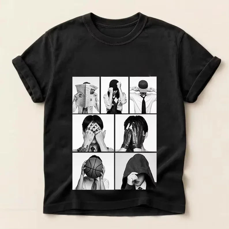 Korean Pop Boy Band T-shirt Character Graphics Unisex Cotton Short-sleeved T-shirt Men's Women's Y2k Fashion Loose Shirt K-pop