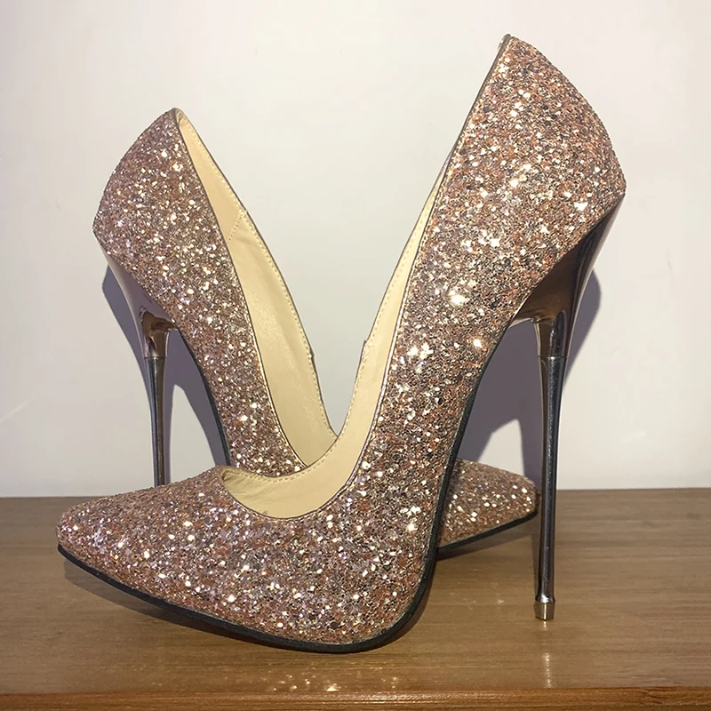 Bling Bling Gold 16cm Metal High Heels Stilettos Sexy Pumps Pole Dancing Fetish Glitter Model Party Man Unisex Shoes