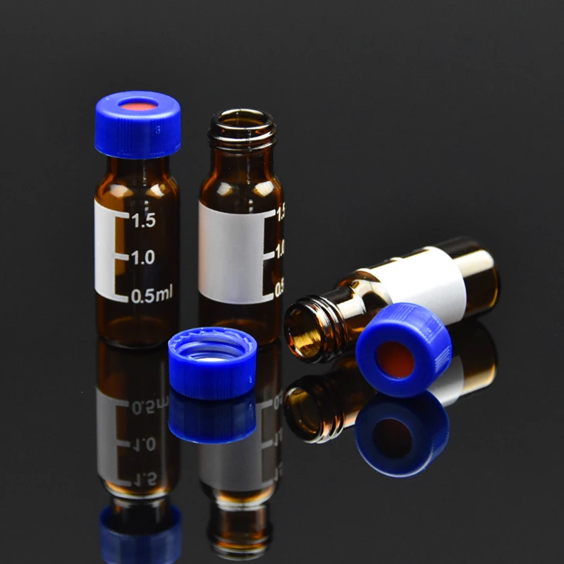 100 szt. Fiolka chromatograficzna z gwintowanym szyjką i wstępnie wyciętą podkładką na septę do Agilent 1,5 ml/2 ml Automatyczna butelka do próbek Parse 9 mm ze skalą