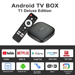 Wersja globalna inteligentny odtwarzacz multimediów strumieniowych TV, pudełko Mortal T1 Bluetooth asystent Google Android14 AllwinnerH313 2.4G i 5G Wifi 4K