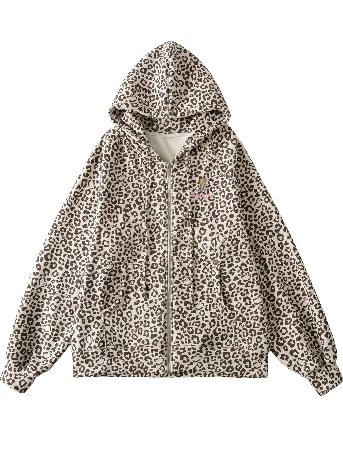 American Street Sle Felpa con cappuccio foderata con stampa leopardata e vestibilità ampia da donna, capispalla caldo con cerniera, abbigliamento casual
