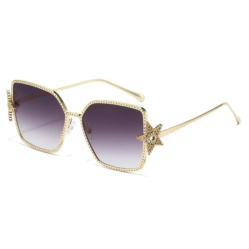 2025 neue Mode Luxus Sonnenbrille Sterne Strass Metall Rahmen Frauen Quadratische Sonnenbrille für Party Reisen